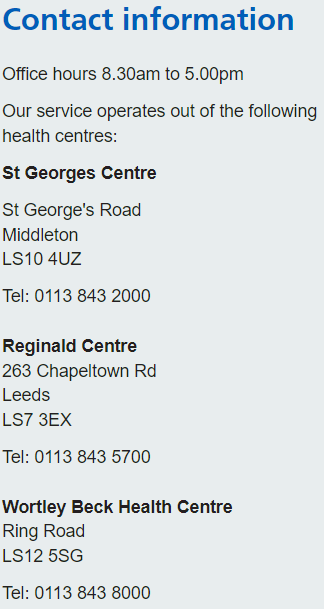 NHS Contact info